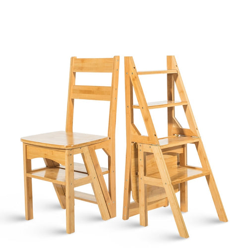 Natural Bamboo Multi-functional Four-Step Library Ladder