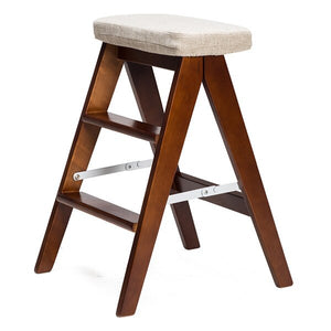 Ladder High Stool Wooden Bench Chair Foldable Step